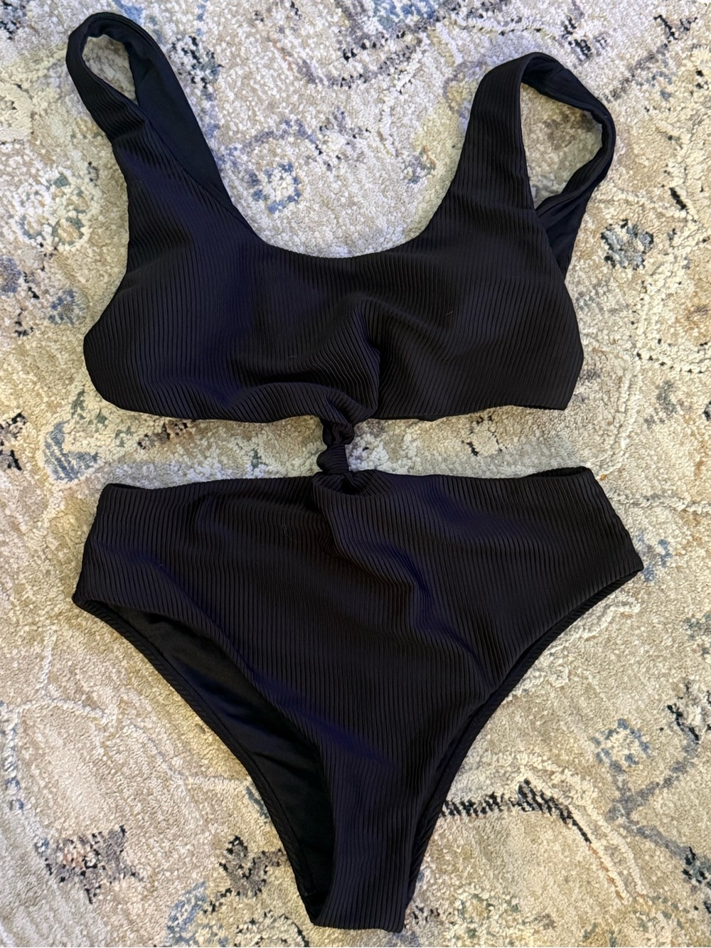 PACSUN LA HEARTS Ribbed Black Mono Kini High Waisted Swim Suit